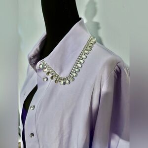 Boston Proper Lavender Embellished Crystal Collar Blouse Size L. Beautiful lilac